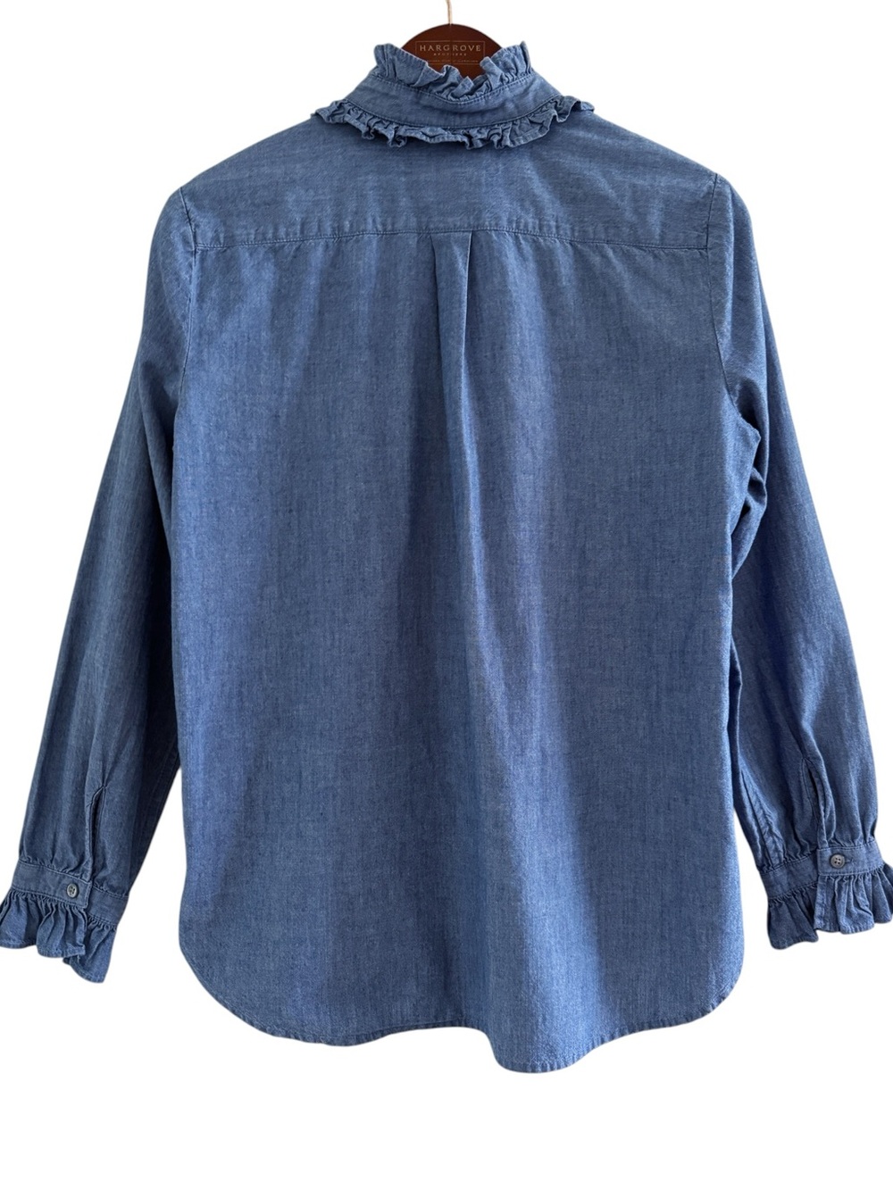 J. CREW Classic Chambray Ruffle Button Front Shirt Size 6 - Picture 6 of 11